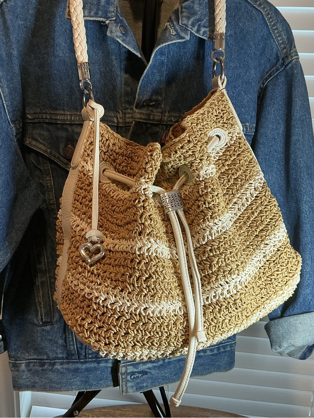 Brighton Natural Beige Woven Drawstring  with Cream leather
